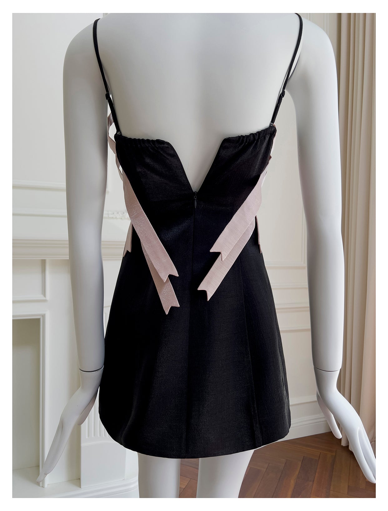Bow black satin dress