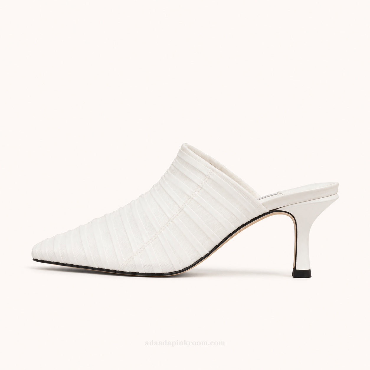 Ruched Pointed-Toe Mule Heels