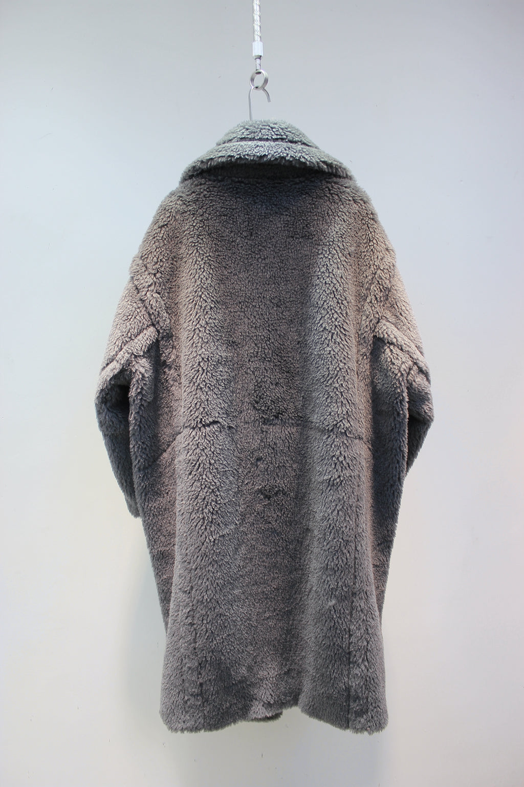Grained wool shearling loose fit teddy coat mid-length