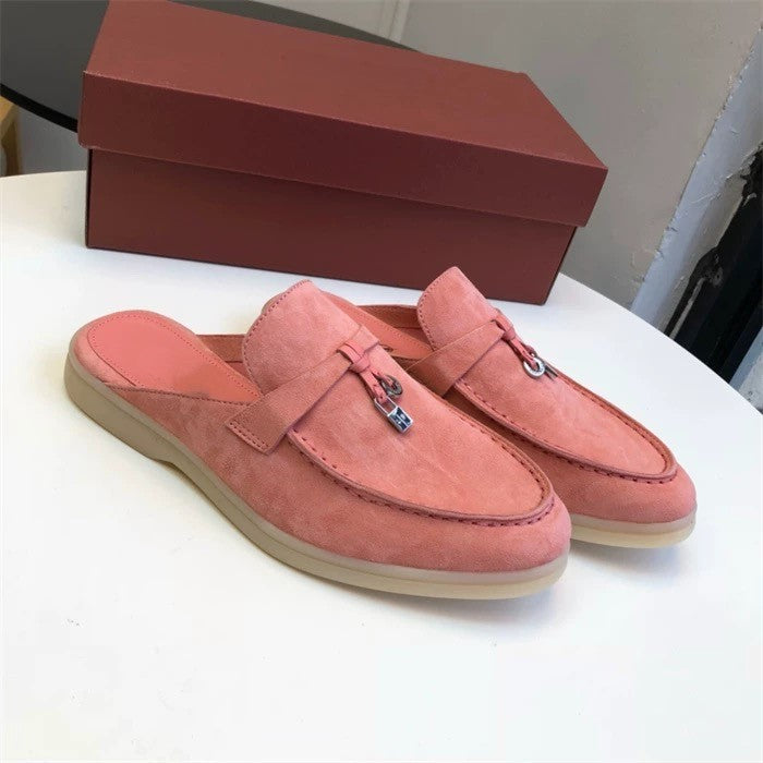 Genuine leather flat casual half-slipper loafers