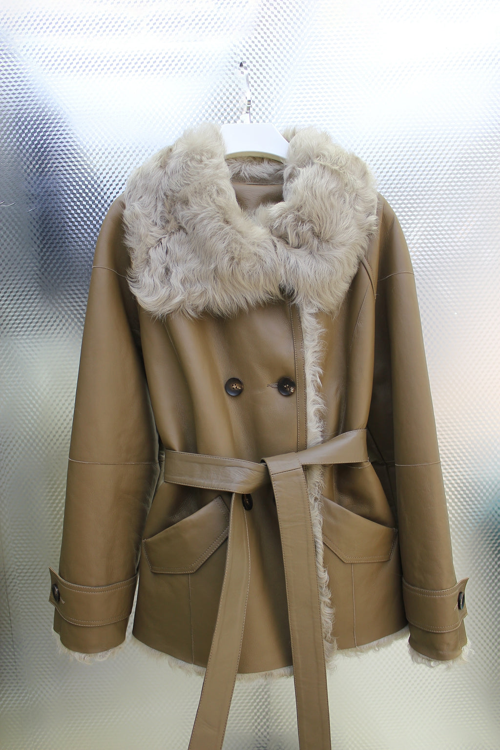 Soft small lake sheep fur all-in-one elegant stand-collar double-breasted British style jacket