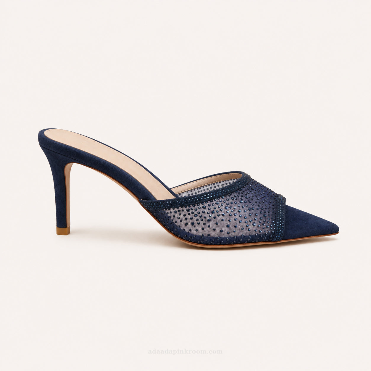 Crystal Mesh Pointed Mule Heels