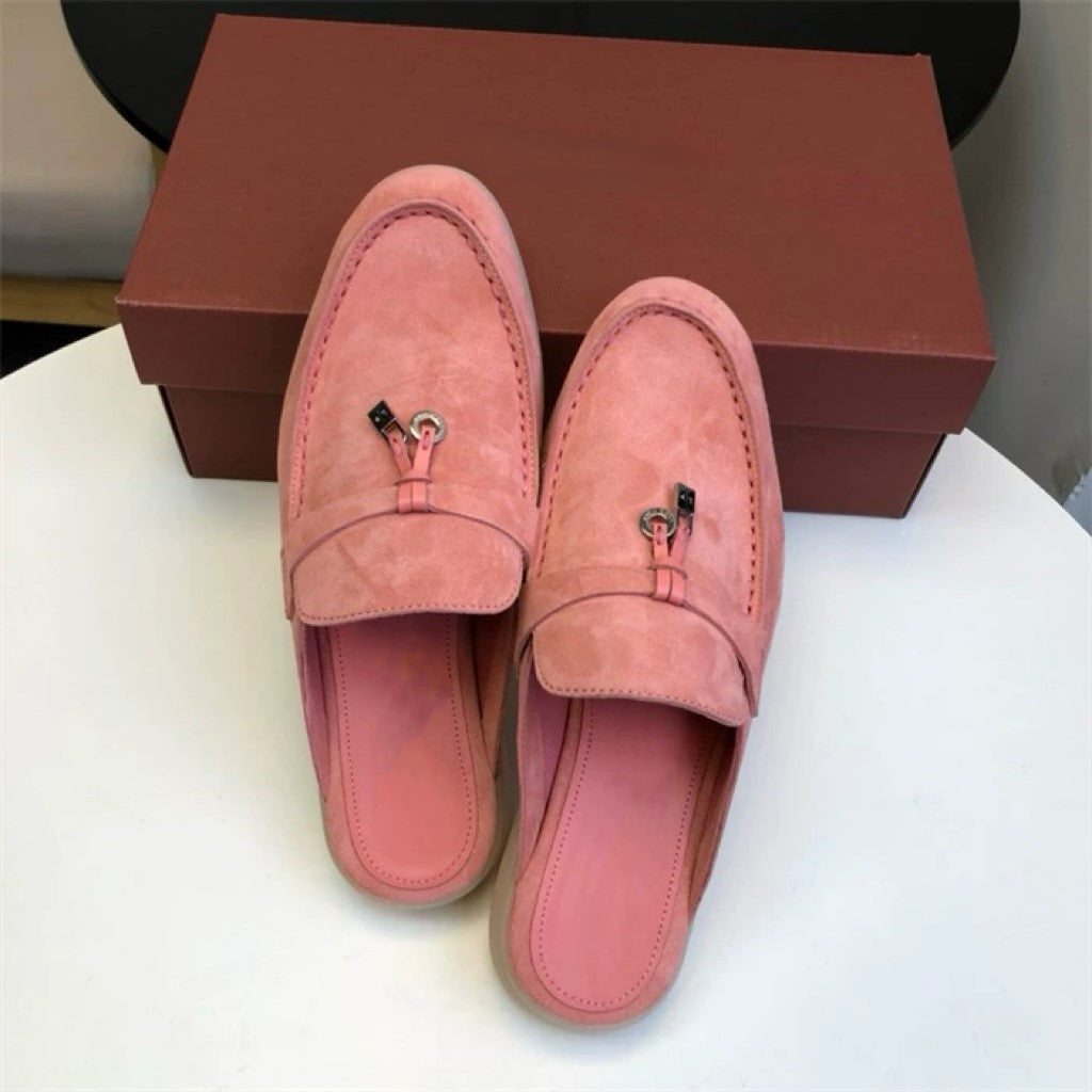 Genuine leather flat casual half-slipper loafers