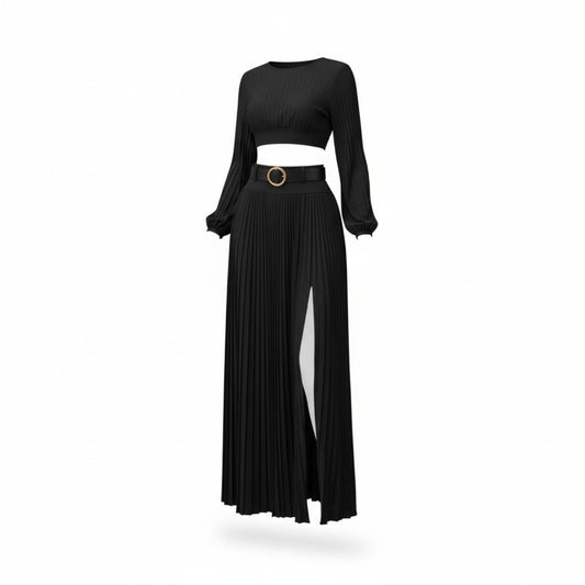 Pleated Cut-Out Maxi Dress