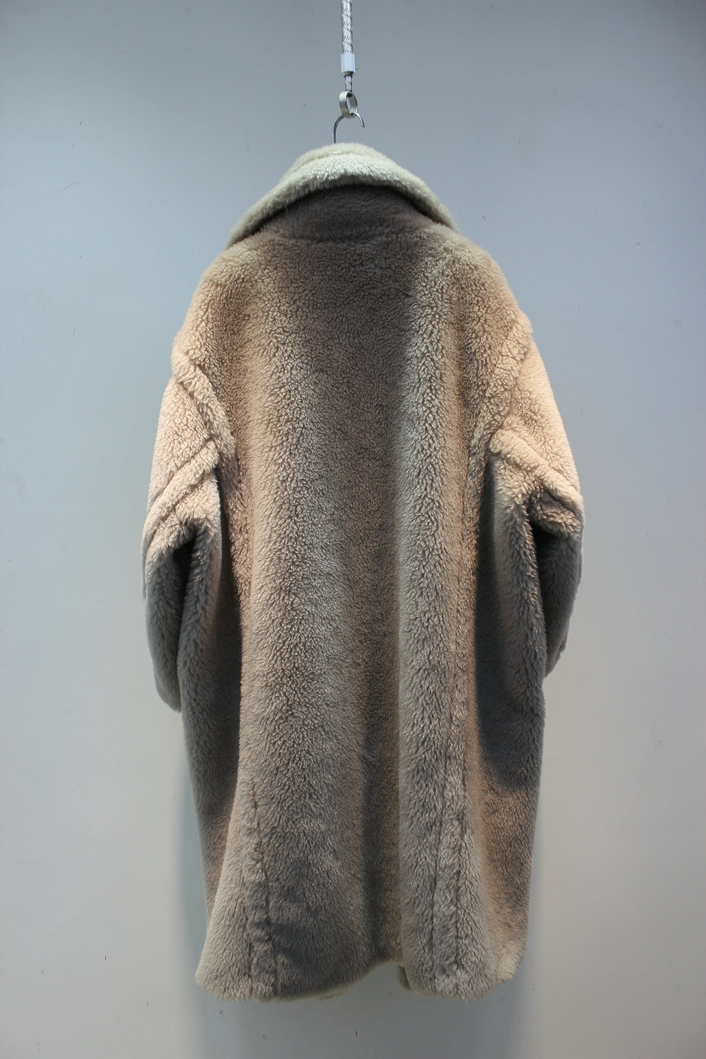 Grained wool shearling loose fit teddy coat mid-length