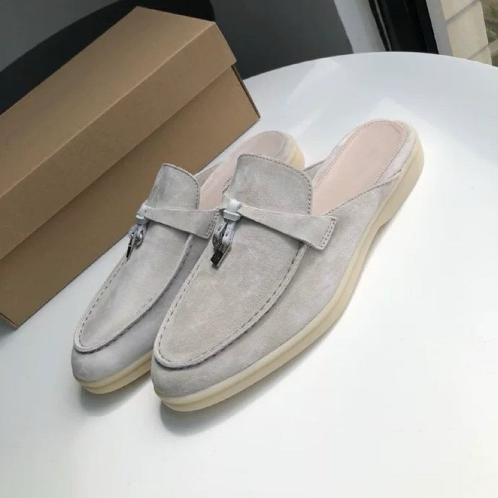 Genuine leather flat casual half-slipper loafers