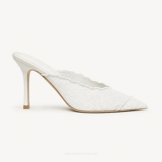 Lace Pointed Mule Heels