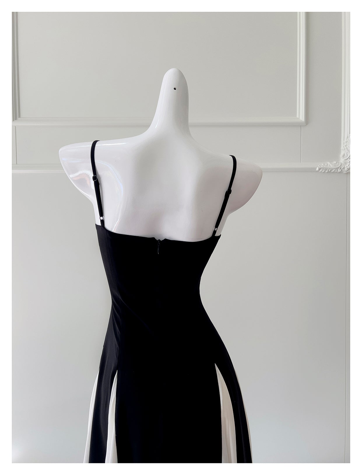 Black and white twill woven chiffon patchwork suspender long skirt