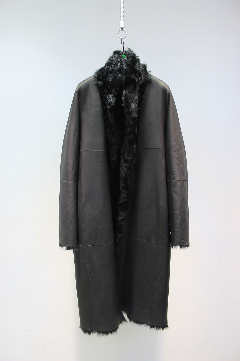 Soft small lake sheep fur one-piece stand-collar reversible mid-length fur coat