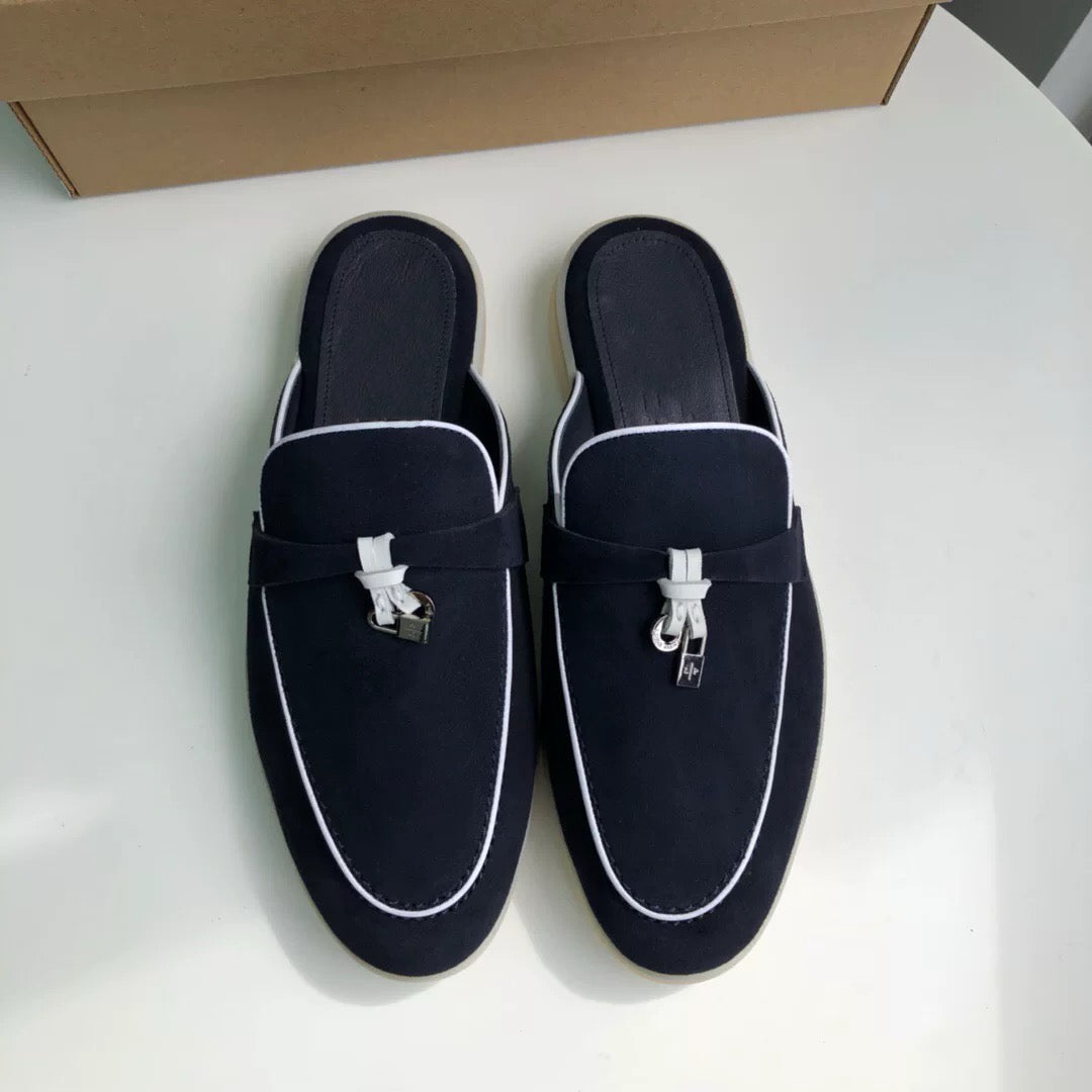 Genuine leather flat casual half-slipper loafers