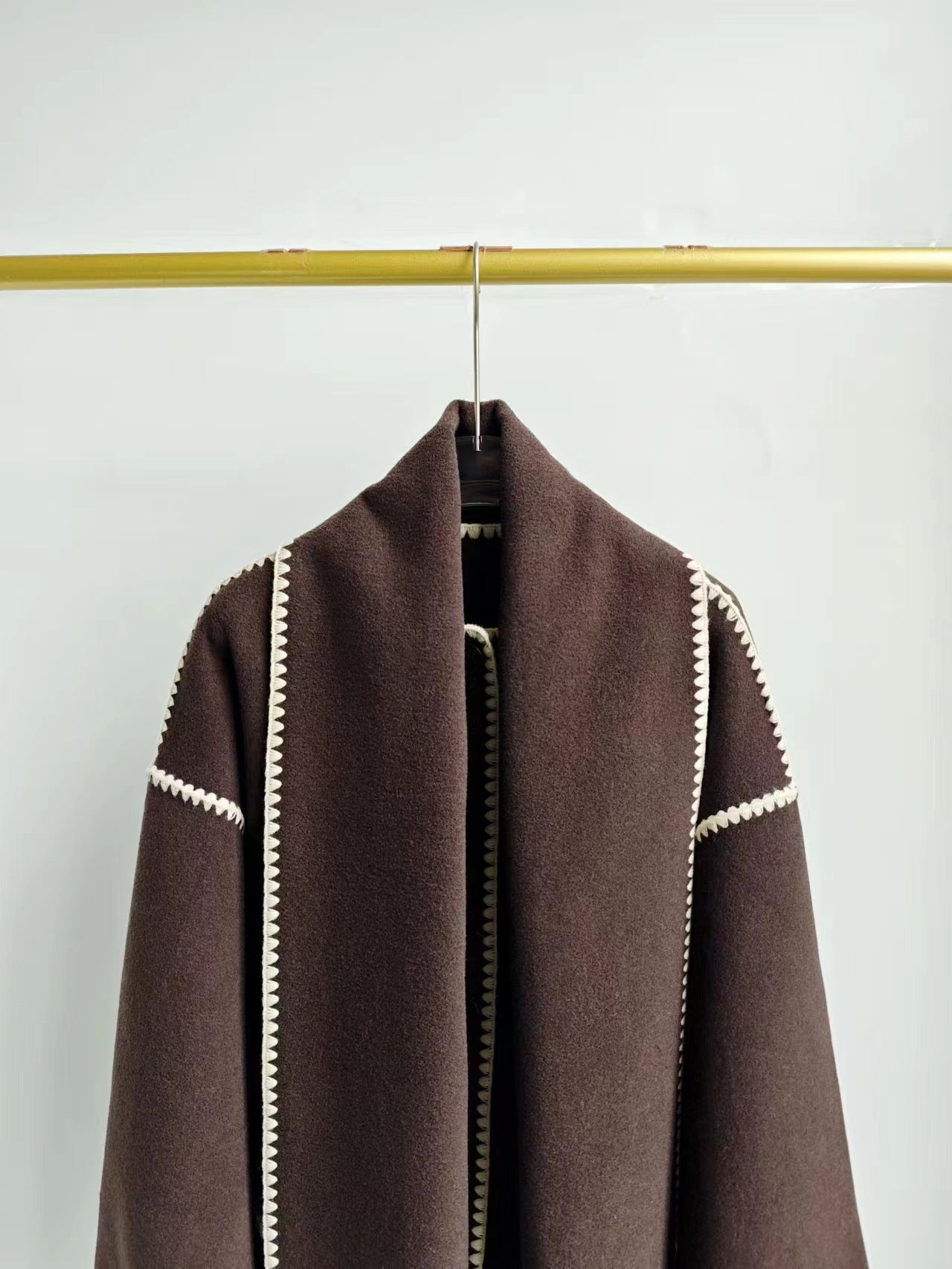 Wool coat with heather embroidered scarf