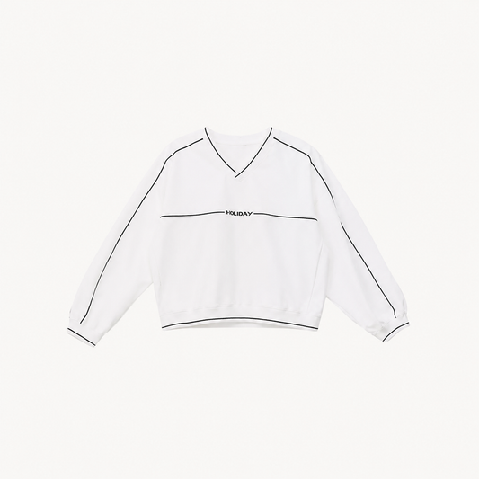 HOLIDAY PIPING V-NECK SWEATSHIRT