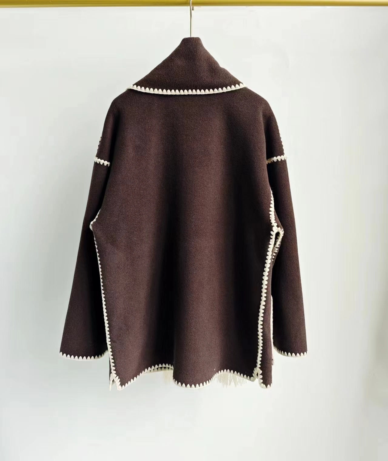 Wool coat with heather embroidered scarf