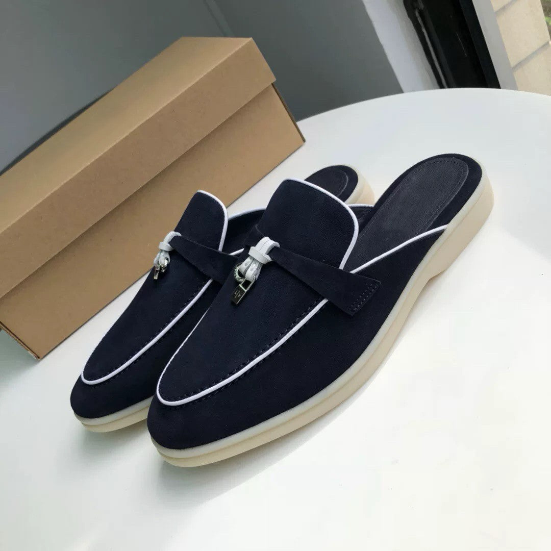 Genuine leather flat casual half-slipper loafers