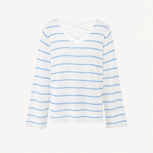 STRIPED KNIT V-NECK TOP