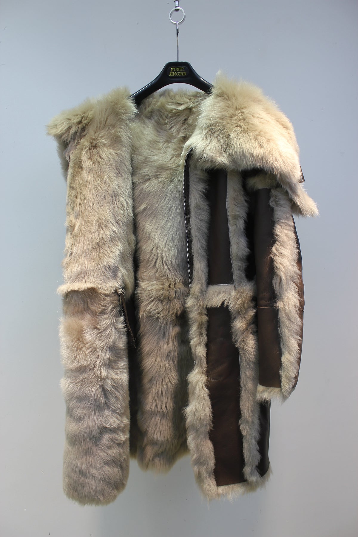 Tuscan sheepskin one-piece navy collar biker short fur coat