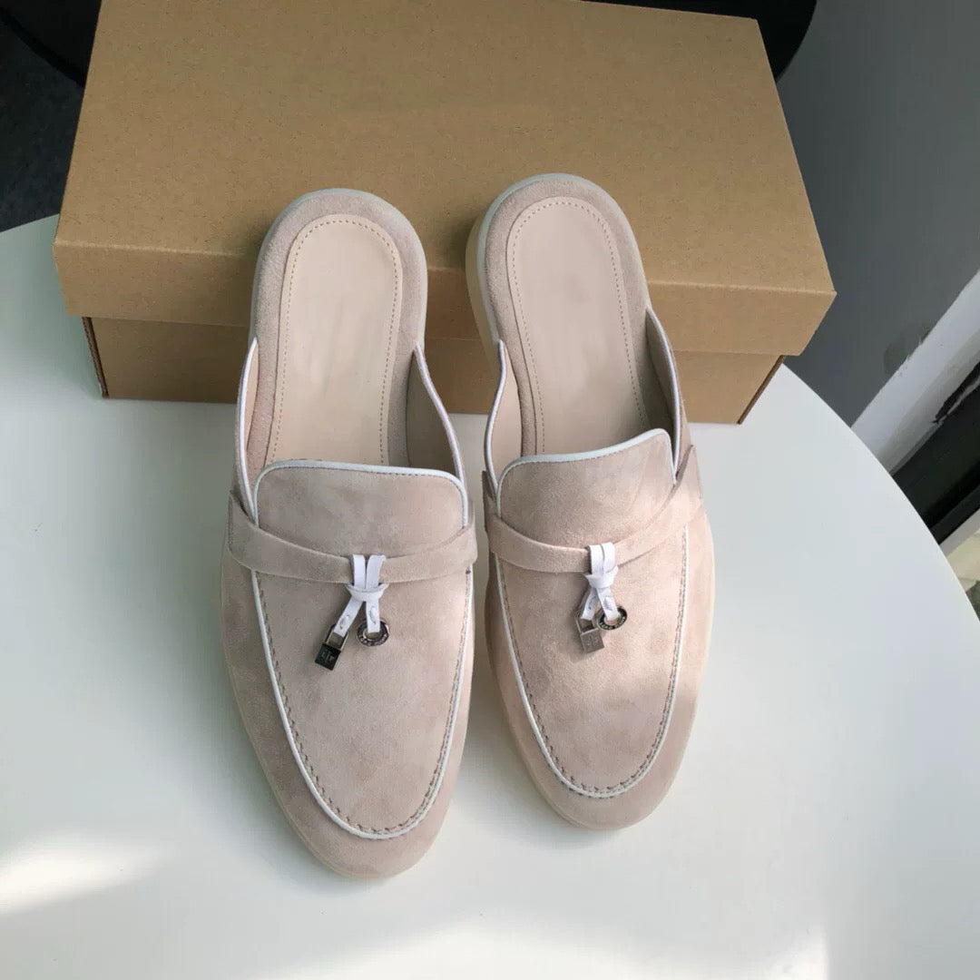 Genuine leather flat casual half-slipper loafers