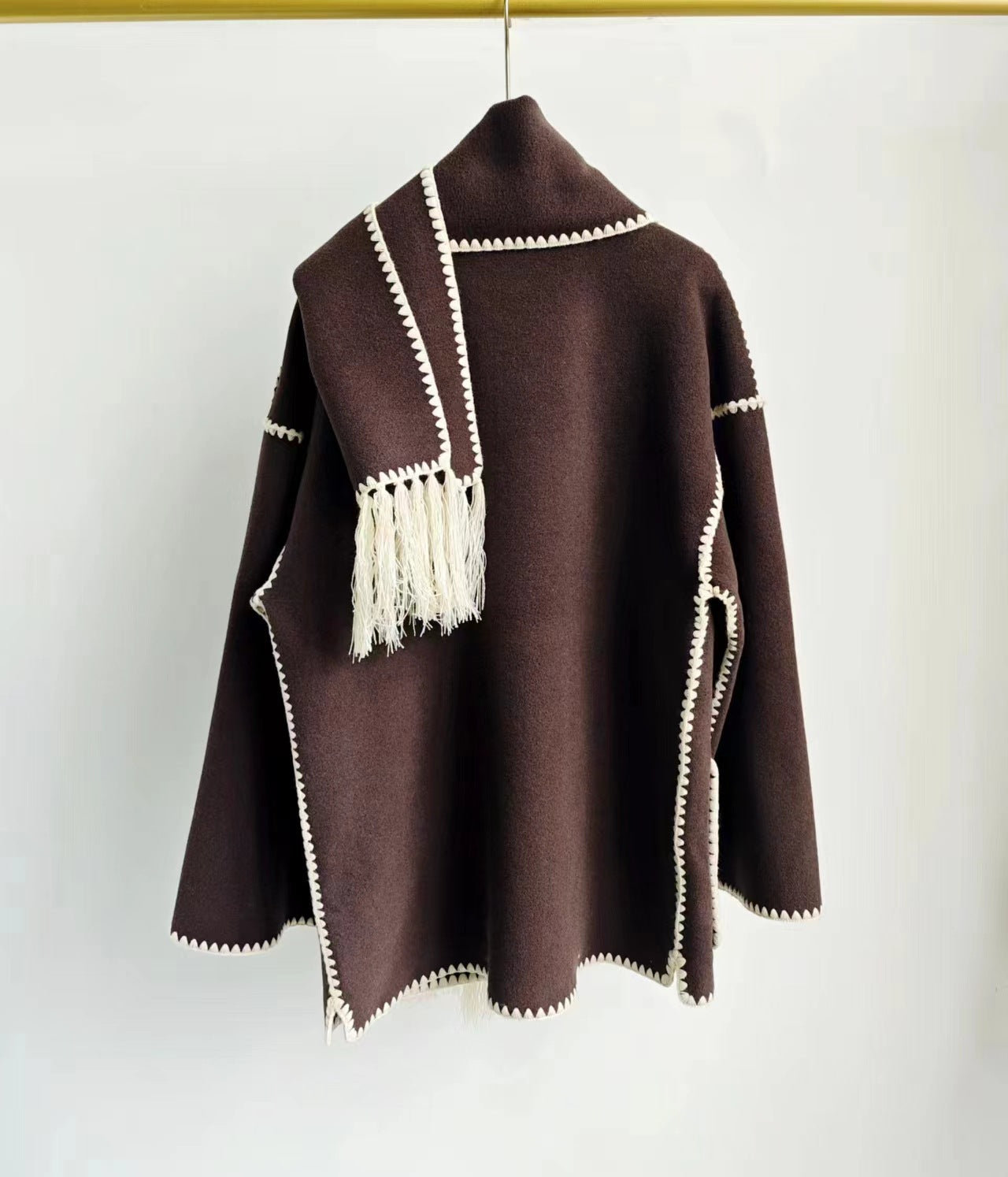 Wool coat with heather embroidered scarf