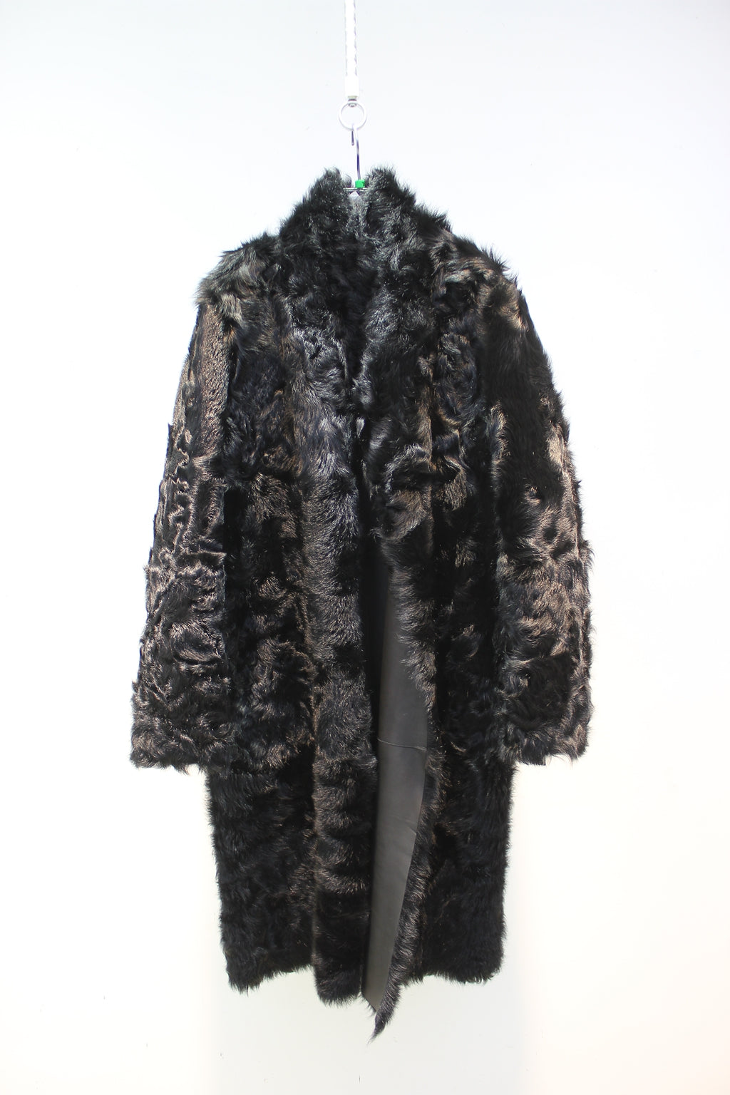 Soft small lake sheep fur one-piece stand-collar reversible mid-length fur coat
