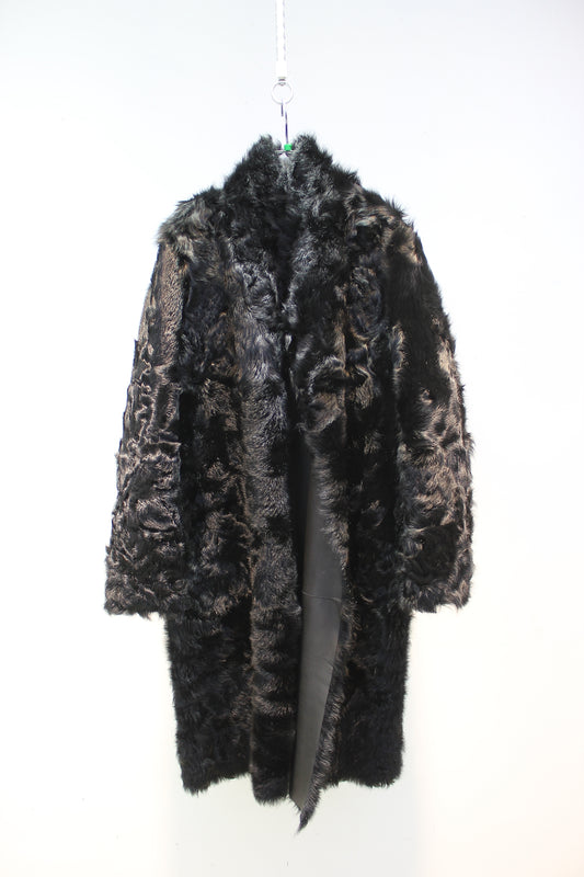 Soft small lake sheep fur one-piece stand-collar reversible mid-length fur coat