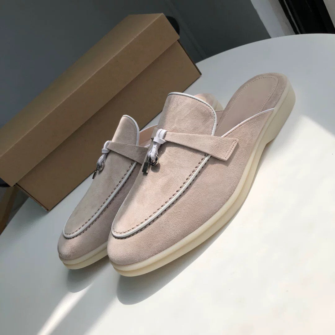 Genuine leather flat casual half-slipper loafers