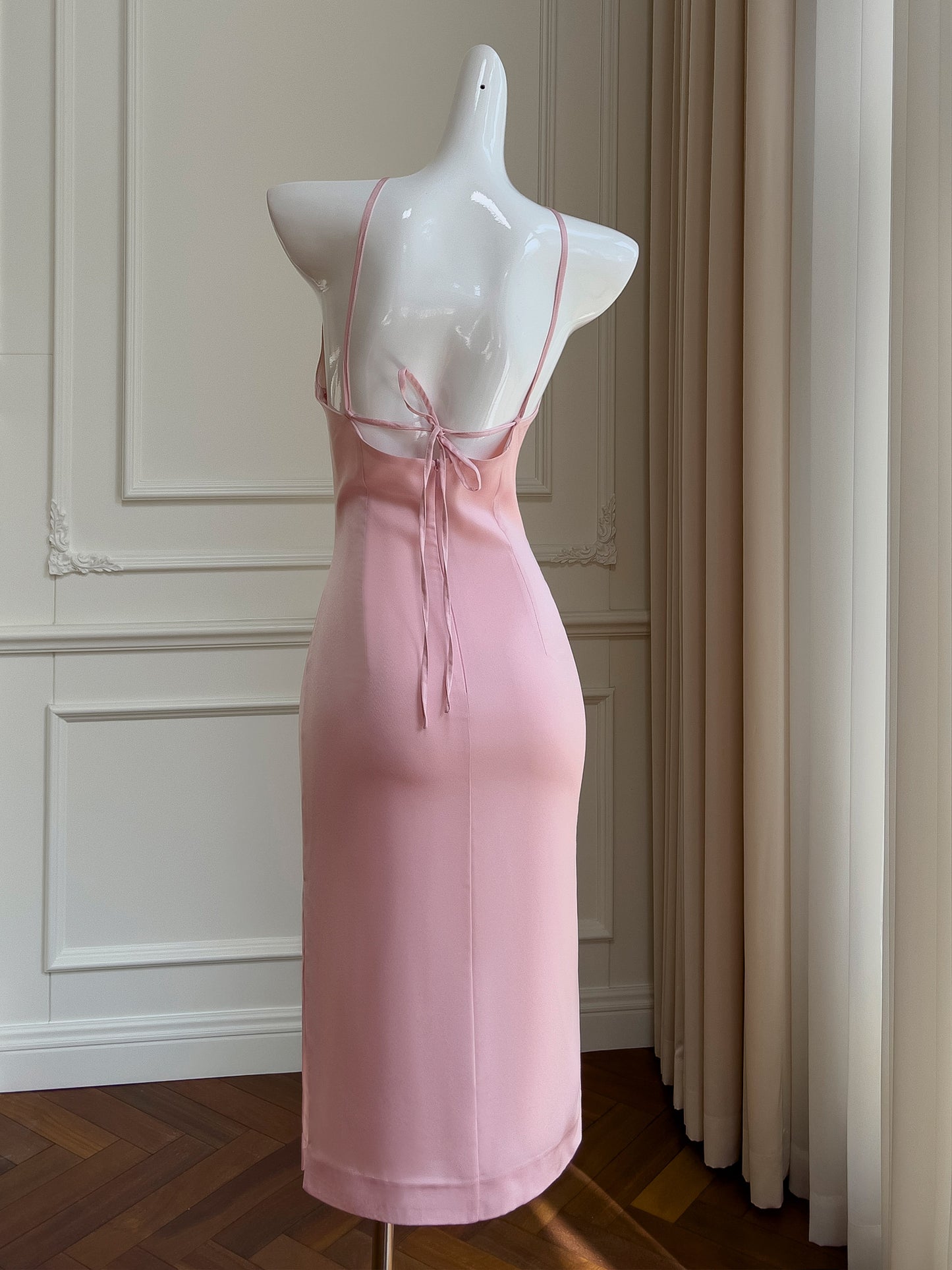 Backless Pink Party Dress Hip Satin Dress