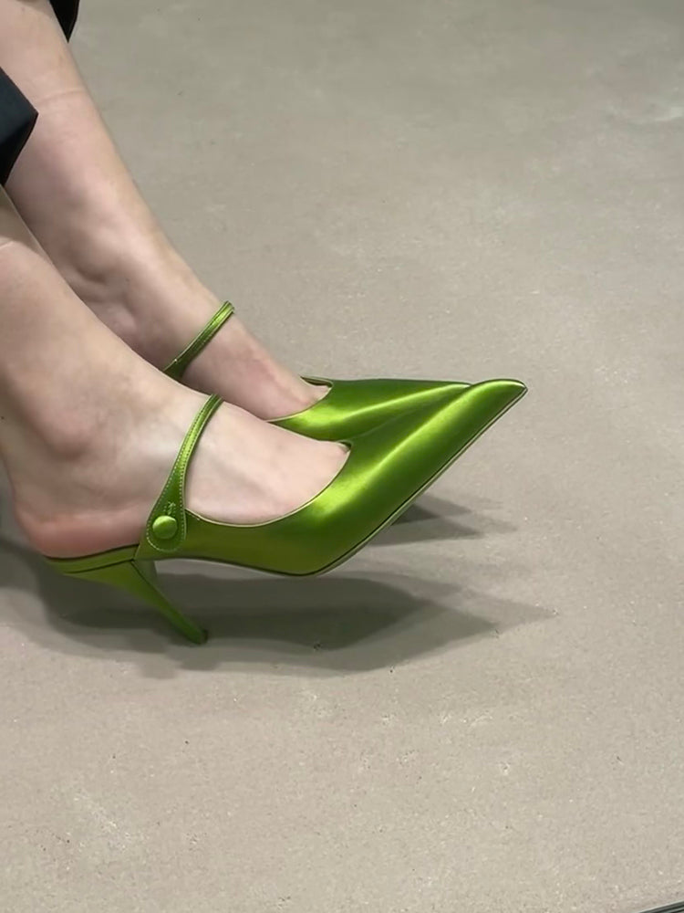 European and American style pointed toe satin casual sandals solid color high heels