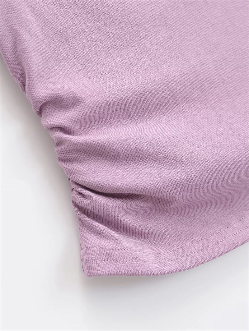 European and American off-shoulder T-shirts with irregular designs