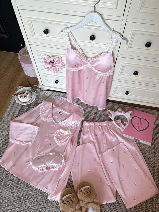 Peach color pajamas suspender top pants