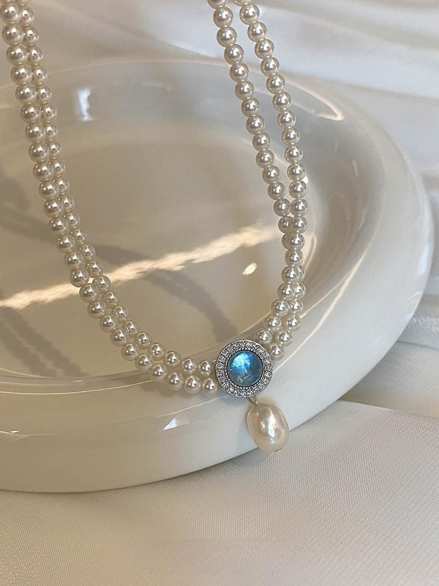 Natural aquamarine pearl necklace