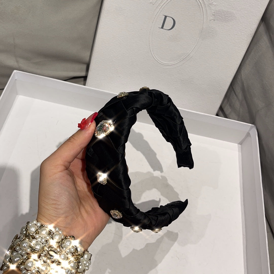 Korean style wide-brim braided rhinestone headband