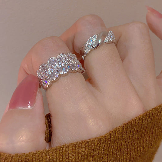 Zirconia wide index finger ring personalized petal ring light luxury exquisite ring
