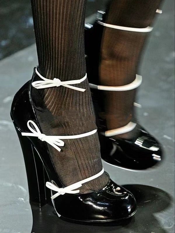 Milk tea color shiny thick heels European and American socialite Mary Jane