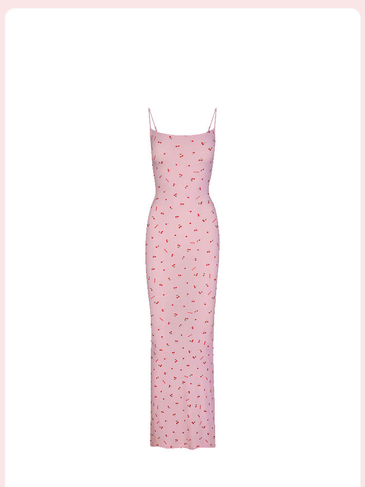 Cherry print sexy hip dress