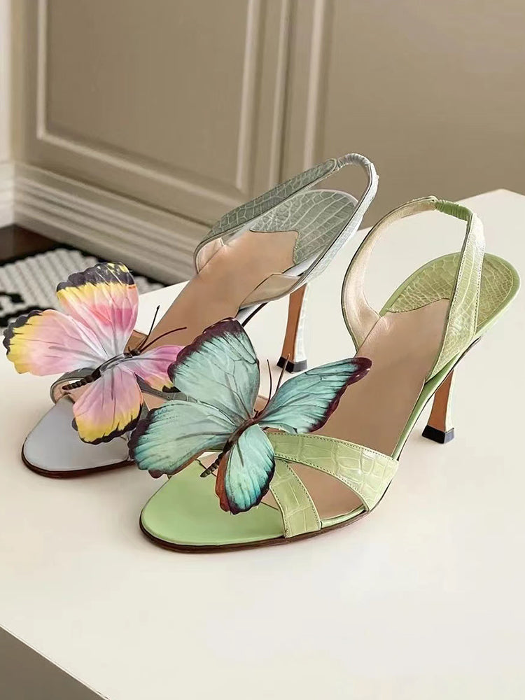 Stunning stiletto open toe sandals with butterfly embellishment