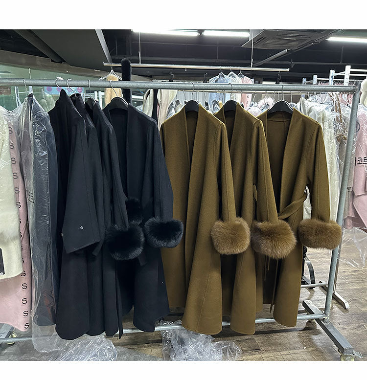 wool coat oversized fox fur