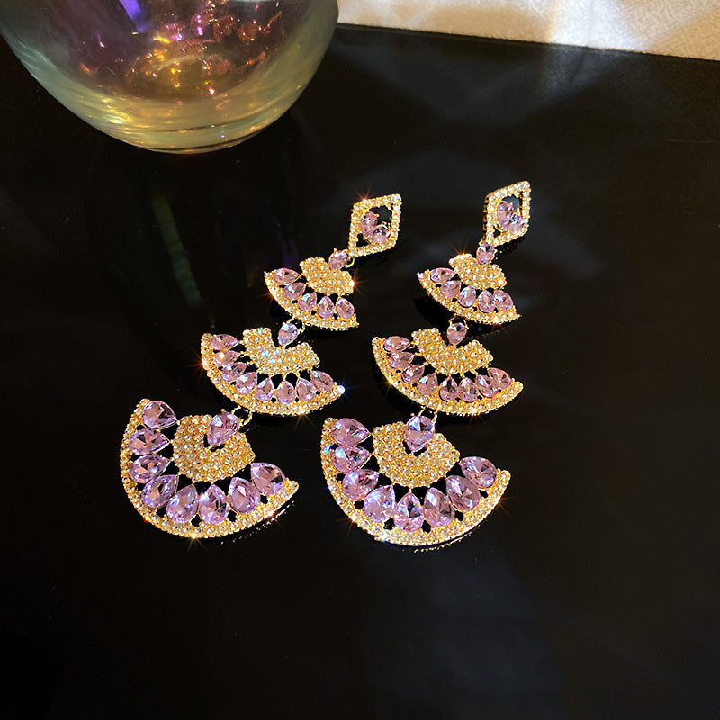 925 silver diamond fan-shaped earrings palace style