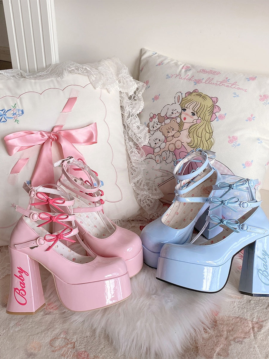 Barbie Diary·Original bow platform high heels thick