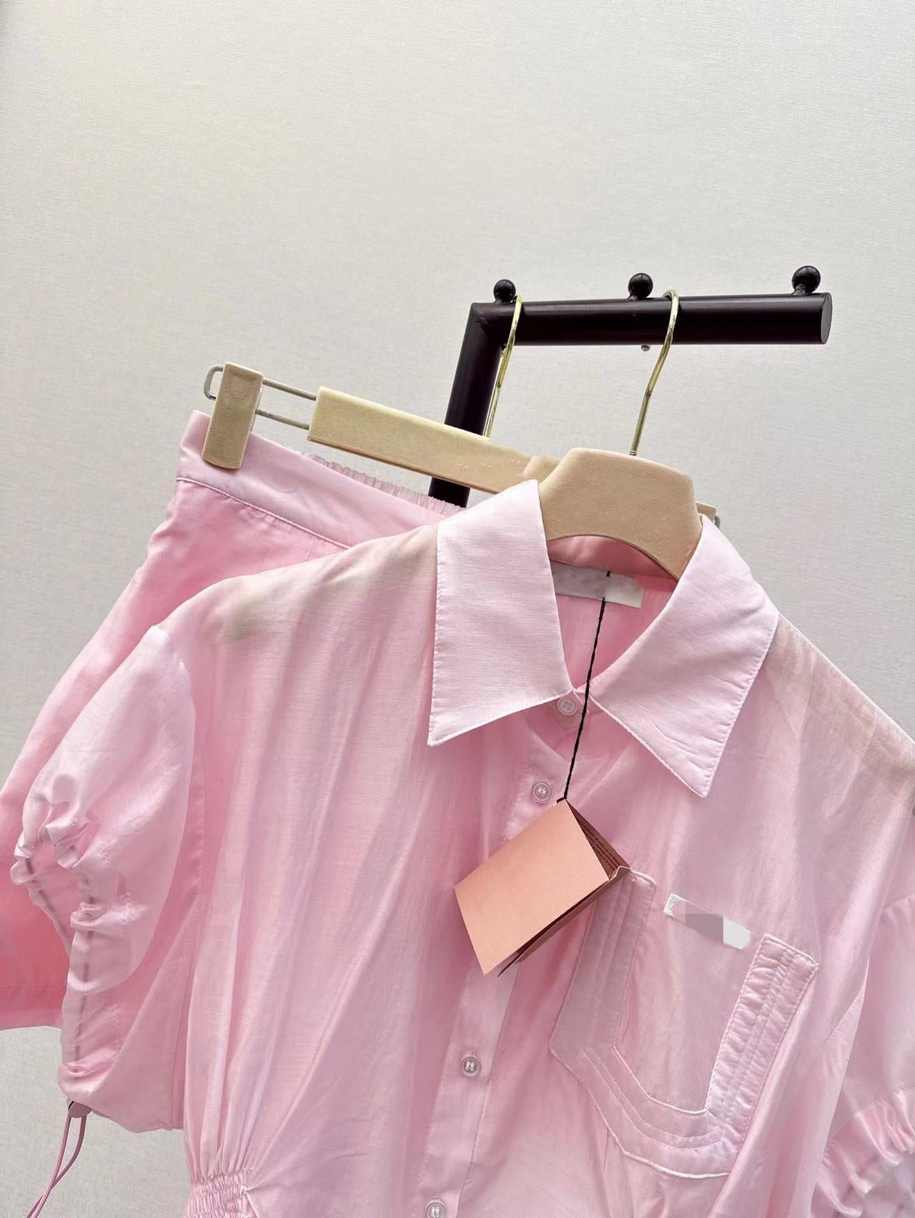 Girly style letter embroidered lapel short-sleeved sun protection shirt and shorts suit