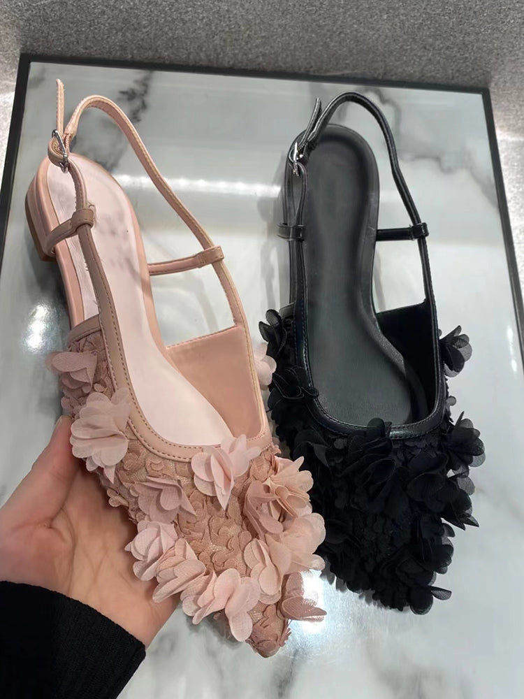 Niche low heel toe sandals with lace flowers