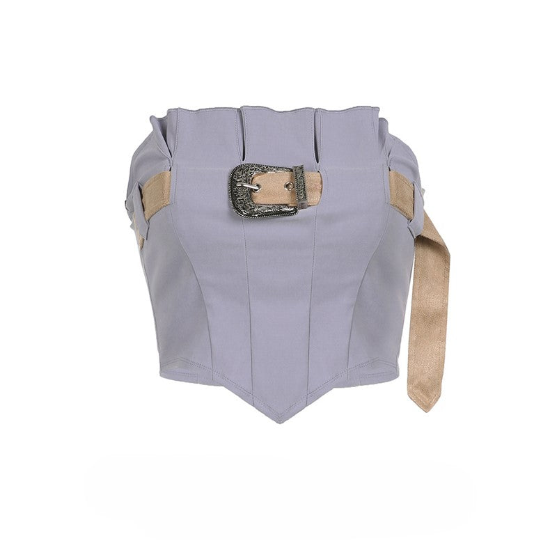 College workwear style tube top vest + double pleated skirt