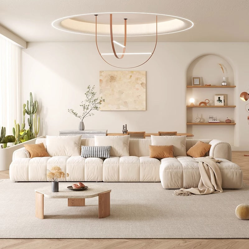 Cream style cat scratch cloth sofa combination modern simple small apartment living room light luxury corner module sofa