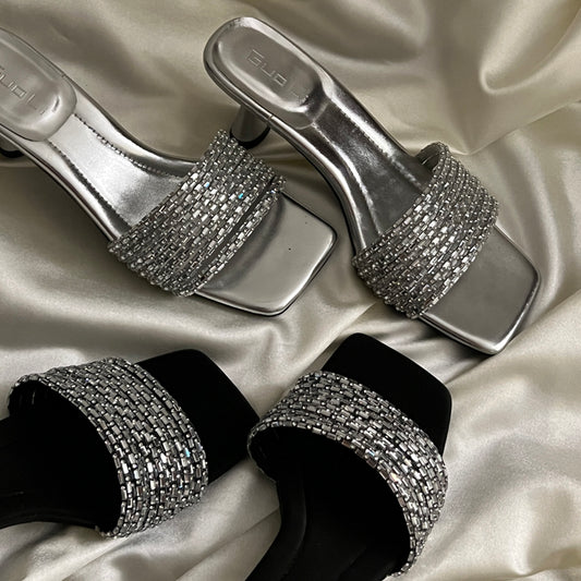 Water brick outer wear medium heel open toe flat slippers