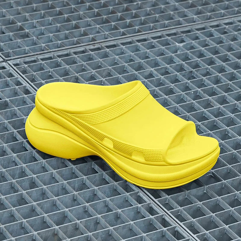 Solid color versatile platform thick-soled open-toe casual slippers