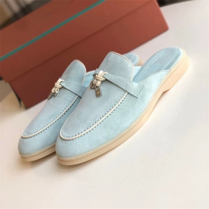 Genuine leather flat casual half-slipper loafers