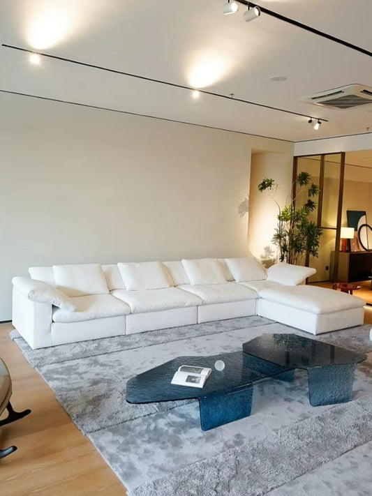 Cloud sofa cream style Italian living room down high-end villa linen cotton linen lazy fabric sofa