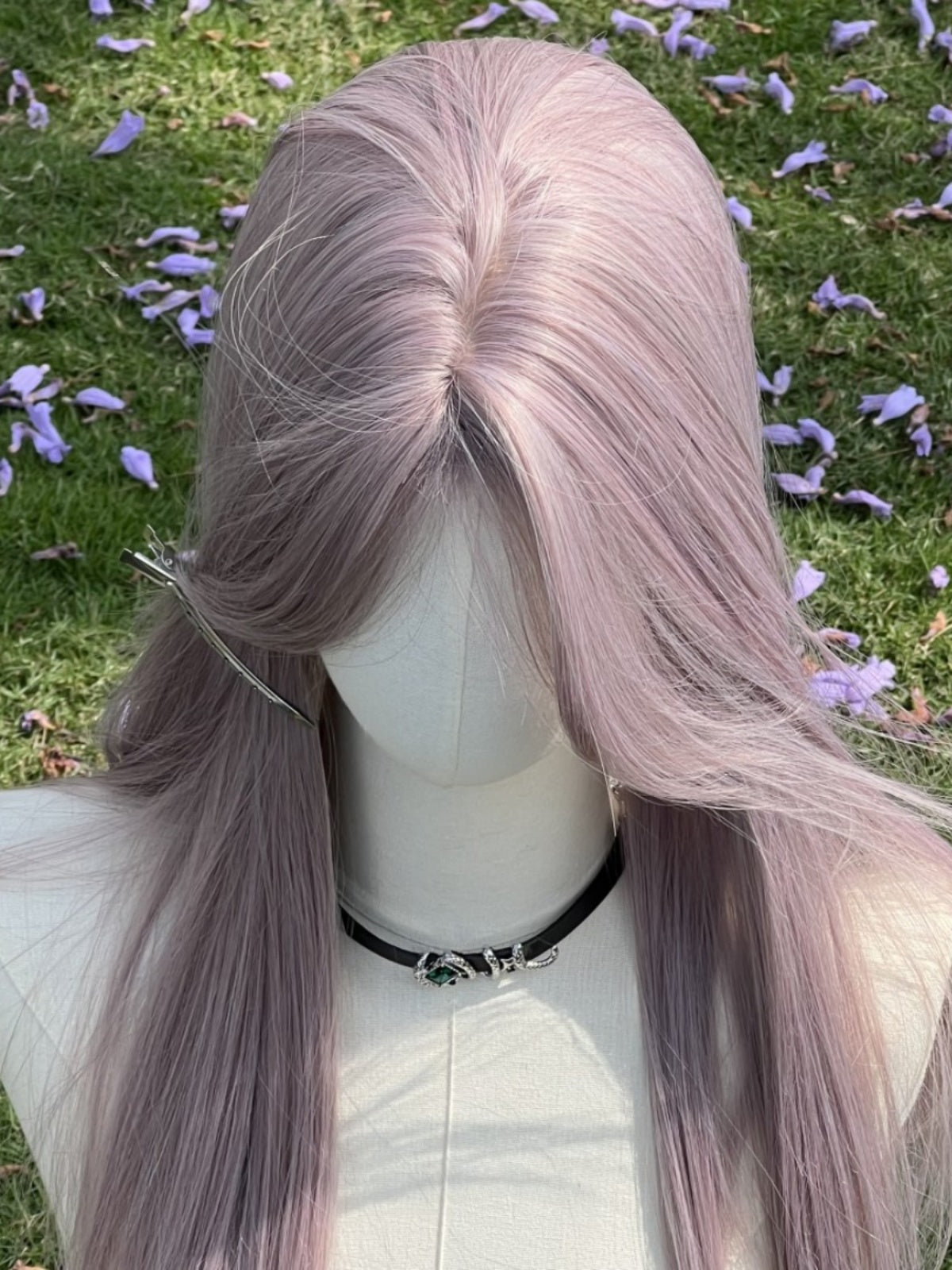 Gray purple bangs wig