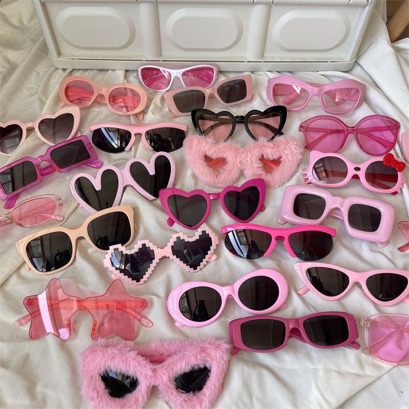 European and American street love pink sunglasses