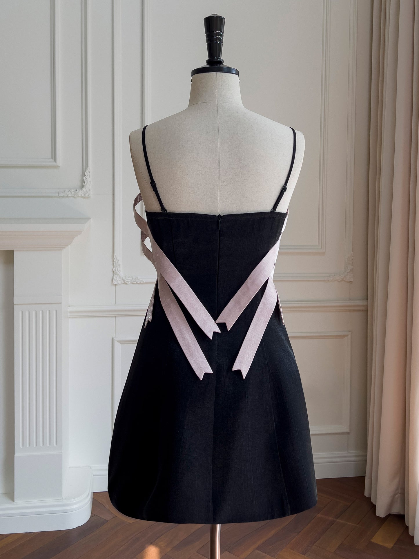 Bow black satin dress