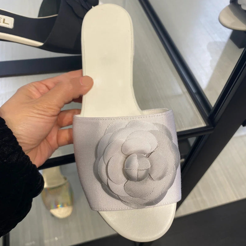 Versatile French lady round toe low heel thick heel women's slippers